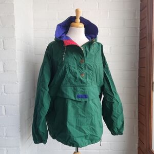 Vintage Columbia Windbreaker 90s Womens Green Hooded Pullover Jacket Size XL